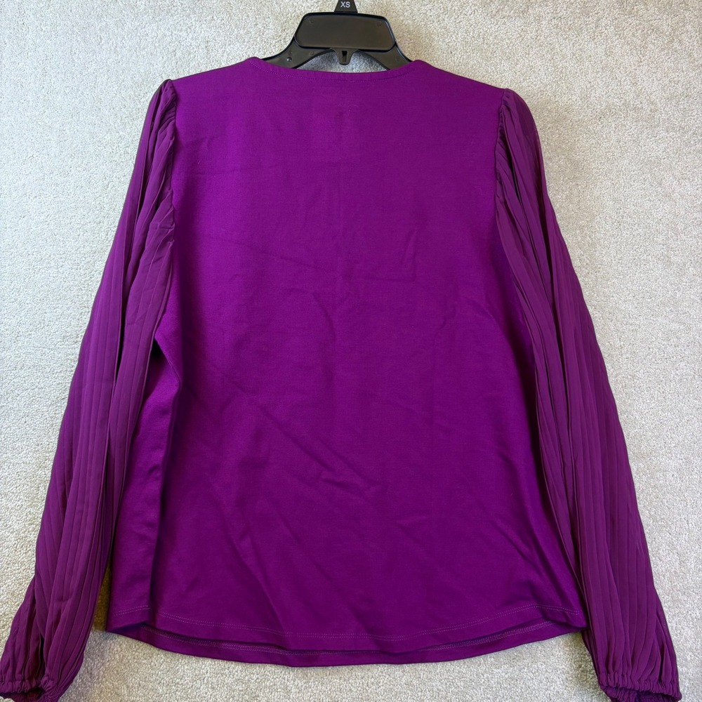 Nine West Knit Top Womens Large Purple Pleated Long Balloon Sleeve Feminine NEW - Picture 2 of 7